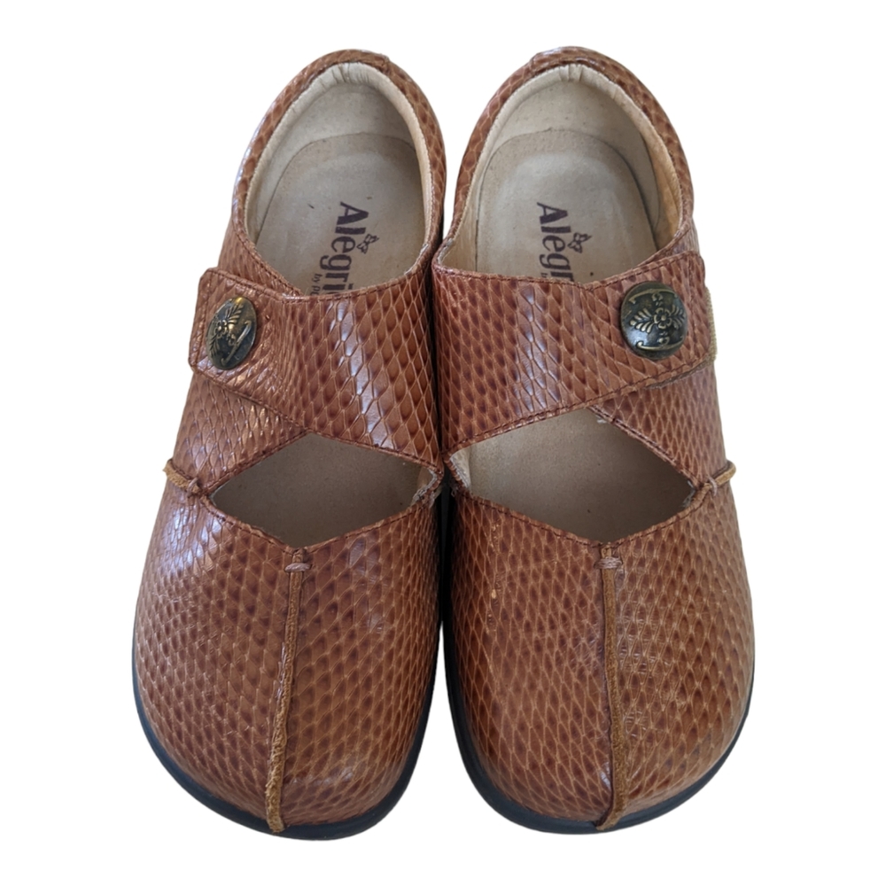 Alegria Kaitlyn Cognac Snake Print Comfort Shoe Women EU 38/US 8/8.5 Leather